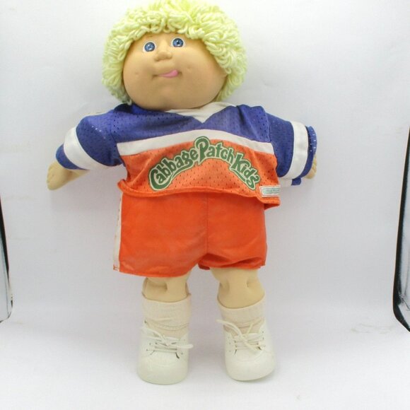 Cabbage Patch Kids 1986 Doll Blonde Loops Tongue In Football Outfit & Shoes - Picture 1 of 6